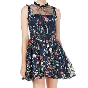 City Studio Floral-Embroidered Fit & Flare Dress NWT